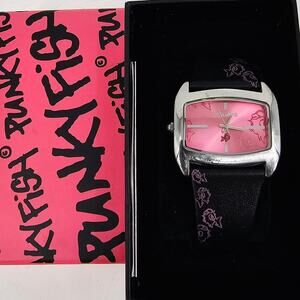PunkyFish Black & Pink Leather Band Watch Punk Mall Goth Retro *READ*